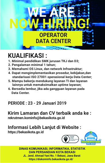 Pemerintah Kota Bekasi Pengumuman Rekrutmen Tenaga Operator Data Center Ta 2019